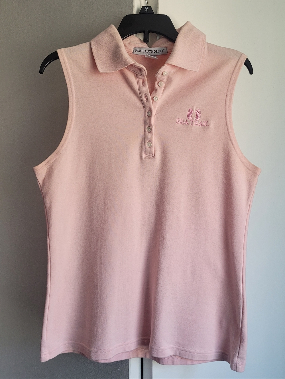 Port Authority Pink Cotton Women's Golf Tank Embroidered Seahorses